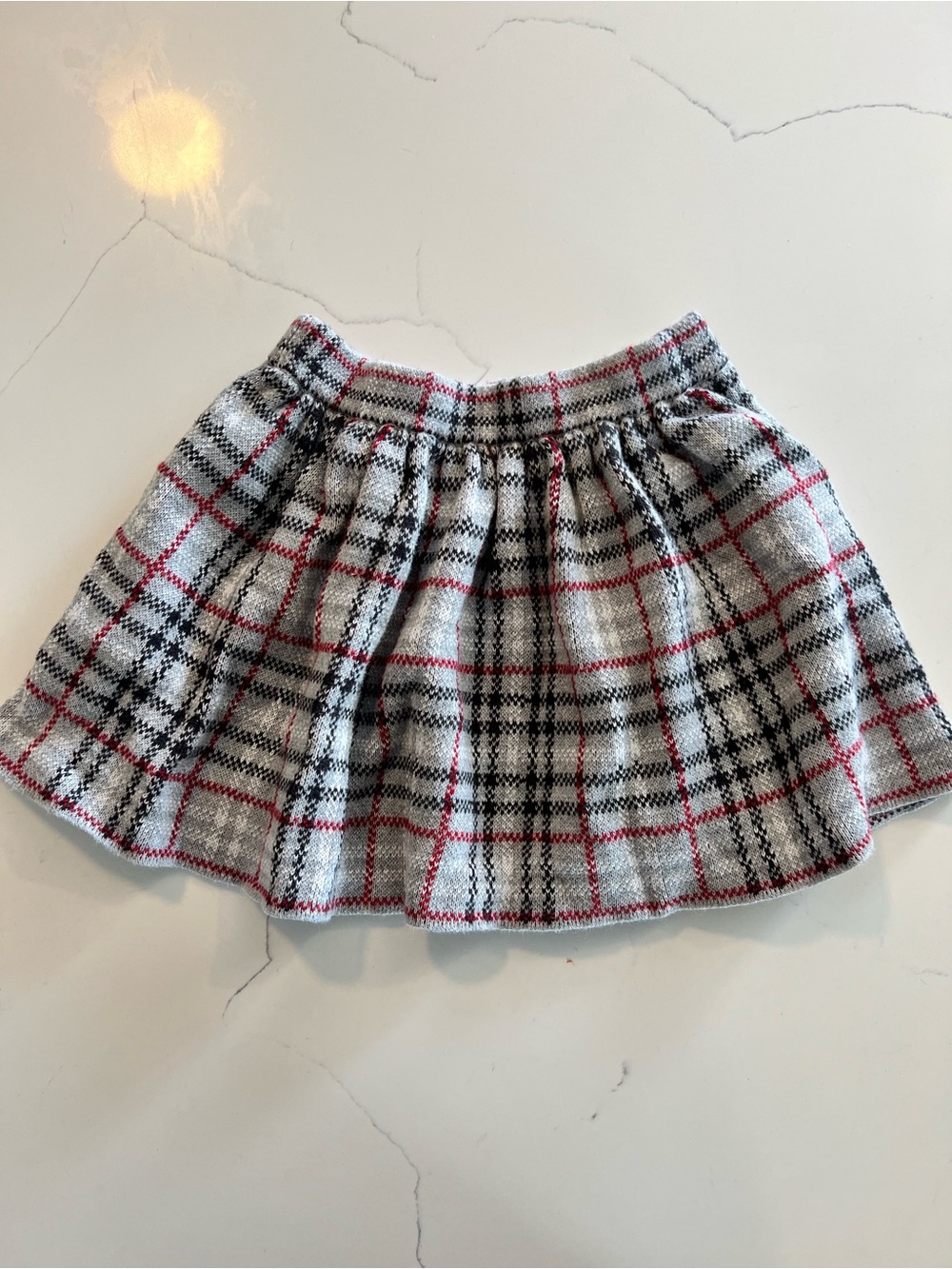 Girls' Plaid Gathered Skirt in Gray, Black & Red